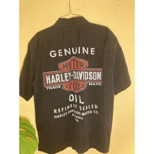Vintage Harley Davidson Black Shirt Men Sz L Mechanic Staff Button Up